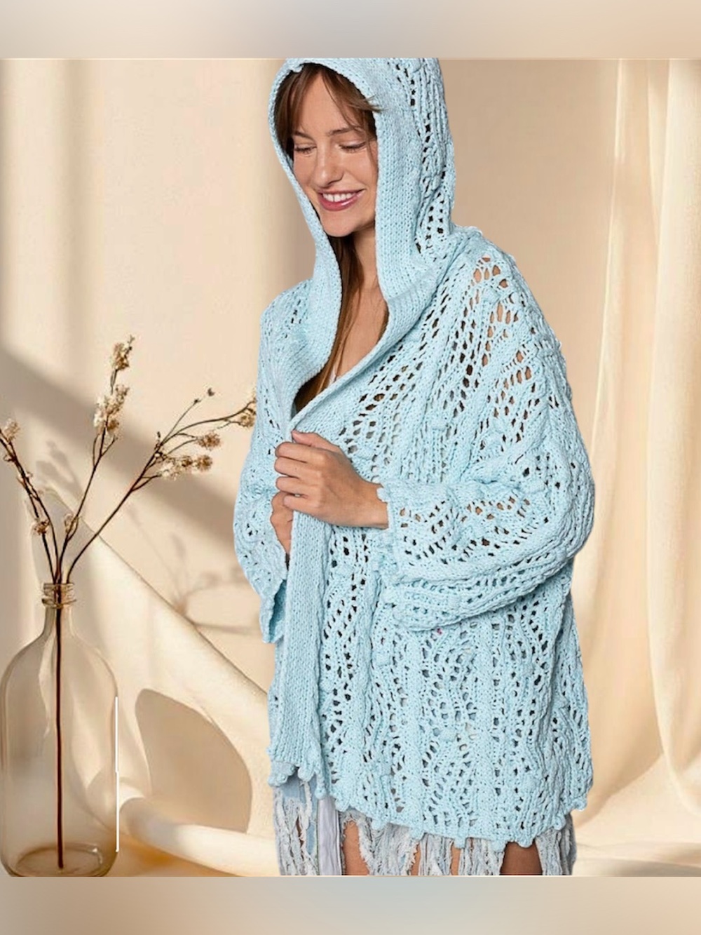 POL Blue Crochet Hoodie Cardigan Sweater Top - Picture 5 of 5